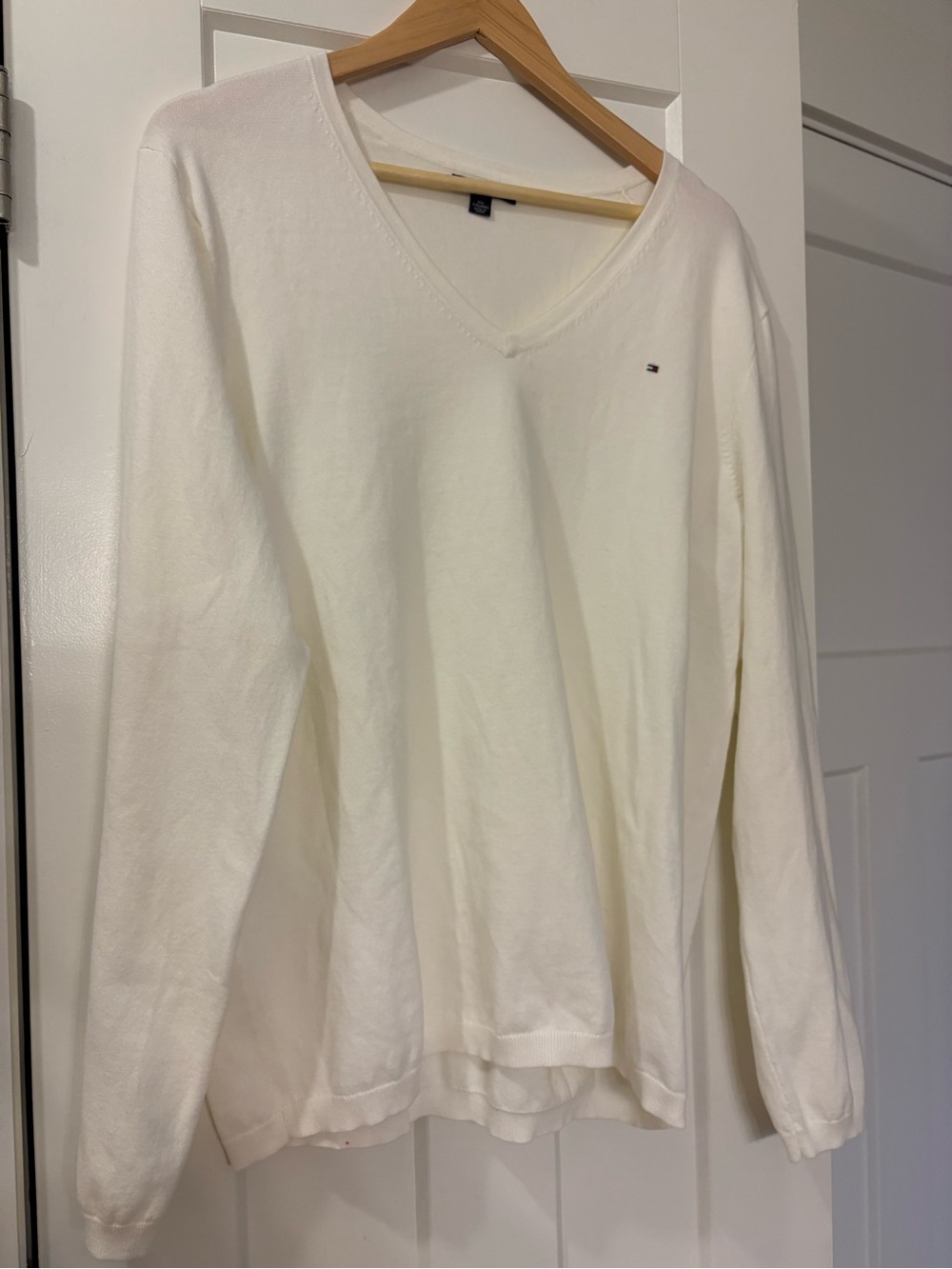 Tommy Hilfiger Cream V-Neck Sweater with Logo